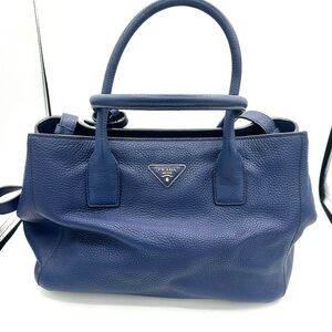 PRADA Bluette Vitello Daino Convertible Tote BN2693  Certificate  Dustbag